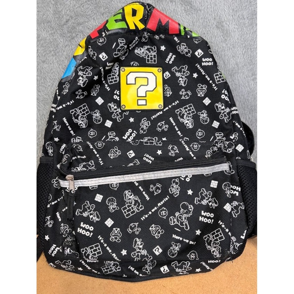 Nintendo Super Mario Bros Backpack Black Question Block All Over Print F295443